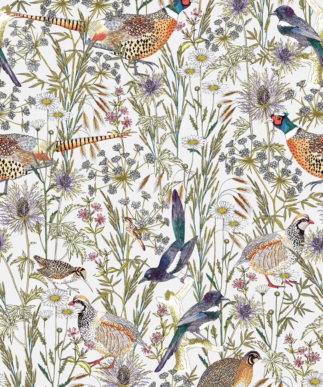 Woodland Birds - Papier peint botanique vivant - Swatch