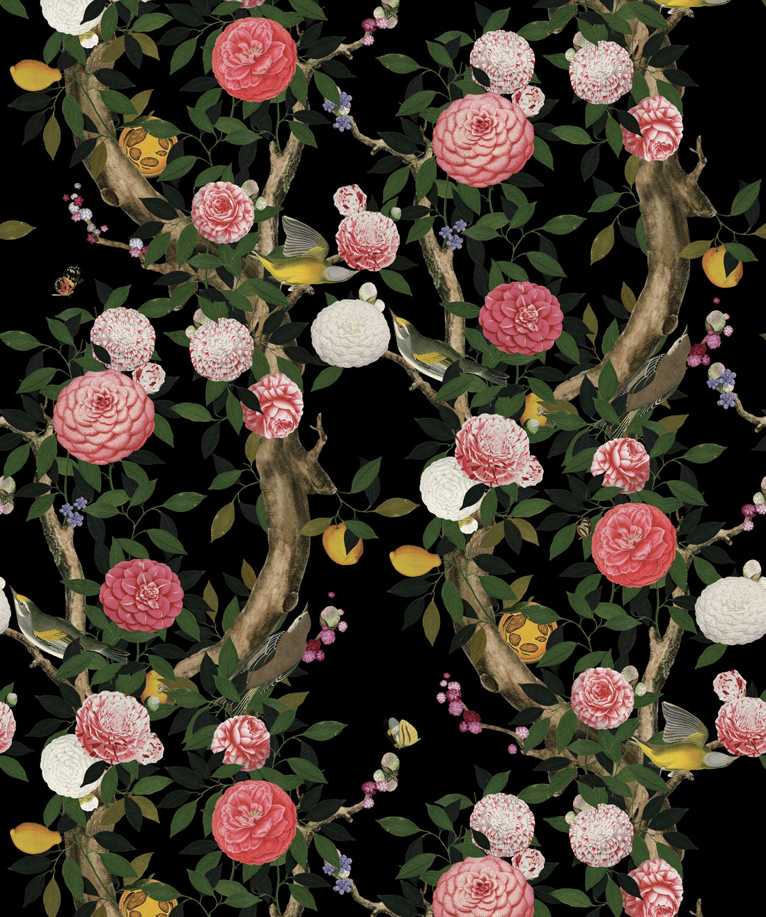 Garden Bloom Black is a stunning chinoiserie wallpaper