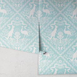 In Australia We Trust Cockatoo• Australian Wallpaper • Australian Coat of Arms • Milton & King USA • Aqua Wallpaper Rolls