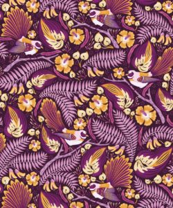Carta da parati con coda di rondine - Nuova Zelanda - Carta da parati con uccelli - Albero di Kowhai - Fiori di Kowhai - Purple Wallpaper -Swatch