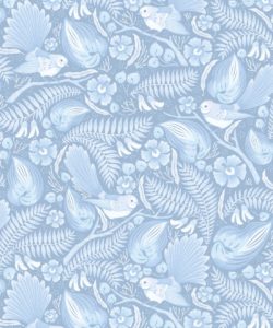 Carta da parati Faintails - Nuova Zelanda - Carta da parati con uccelli - Albero Kowhai - Fiori Kowhai - Carta da parati azzurra - Colore ghiaccio