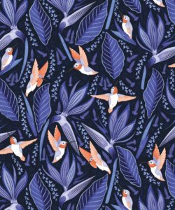 Carta da parati colibrì - Uccelli del paradiso - Carta da parati uccelli - Carta da parati blu