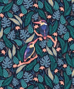 Carta da parati Kingfisher - Carta da parati con uccelli - Dark Rotoli di carta da parati colorata