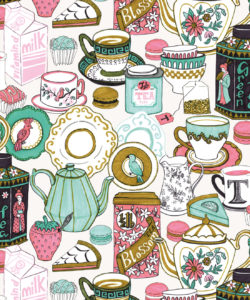 Tea Time Wallpaper - tazze da tè, teiere, amaretti - latte e cream swatch
