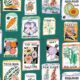Seed Packets Wallpaper featuring watermelon, carotte, betterave, haricot, coquelicot, marguerite - Teal - swatch