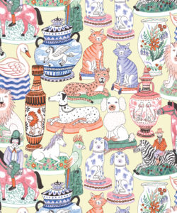 Ceramics Wallpaper con vasi di cani, gatti, zebre, leoni, pappagalli e unicorni swatch