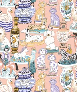 Ceramics Wallpaper vasi con cani, gatti, zebre, leoni, pappagalli e unicorni - Coral - swatch