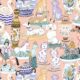 Ceramics Wallpaper mit Vasen mit Hunden, Katzen, Zebras, Löwen, Papageien und Einhörnern - Coral - swatch