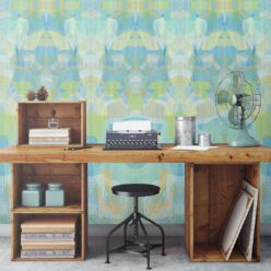 Camoufleur Wallpaper • Turquoise • Blue Yellow Wallpaper • Abstract Wallpaper insitu