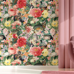 Bush Bouquet Spring Wallpaper • Coral Colored Wallpaper • Assorted Color and Multi-color wallpaper • Floral Wallpaper • Wallpaper With Forest Animals • Insitu