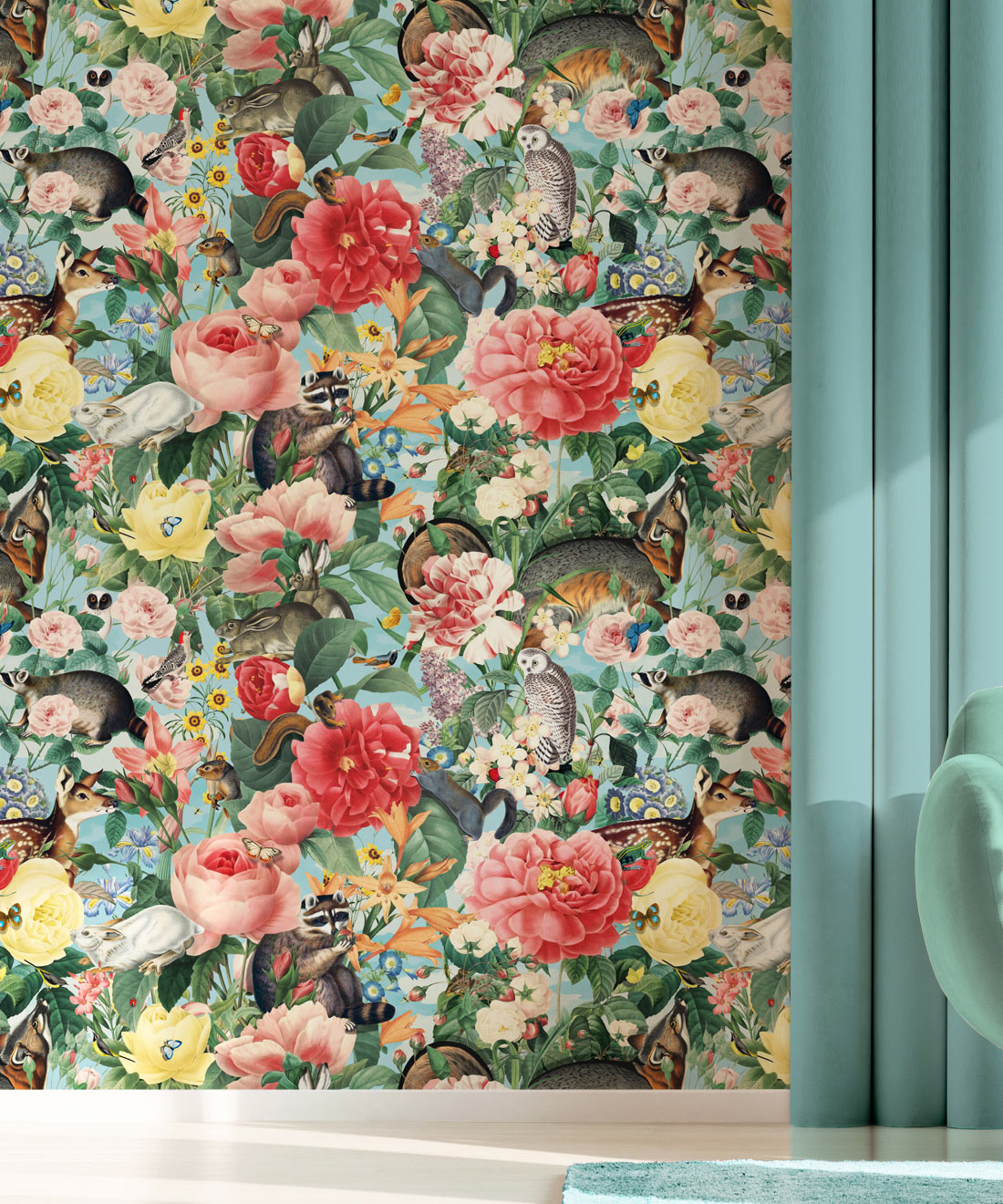 Bush Bouquet Spring Wallpaper • Blue Sky Colored Wallpaper • Assorted Color and Multi-color wallpaper • Floral Wallpaper • Wallpaper With Forest Animals • Insitu