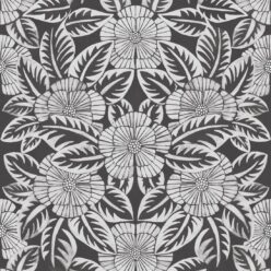 Calcutta Wallpaper • Flower and Leaf Motif Design • Ethnic Wallpaper • Charcoal Wallpaper • Swatch