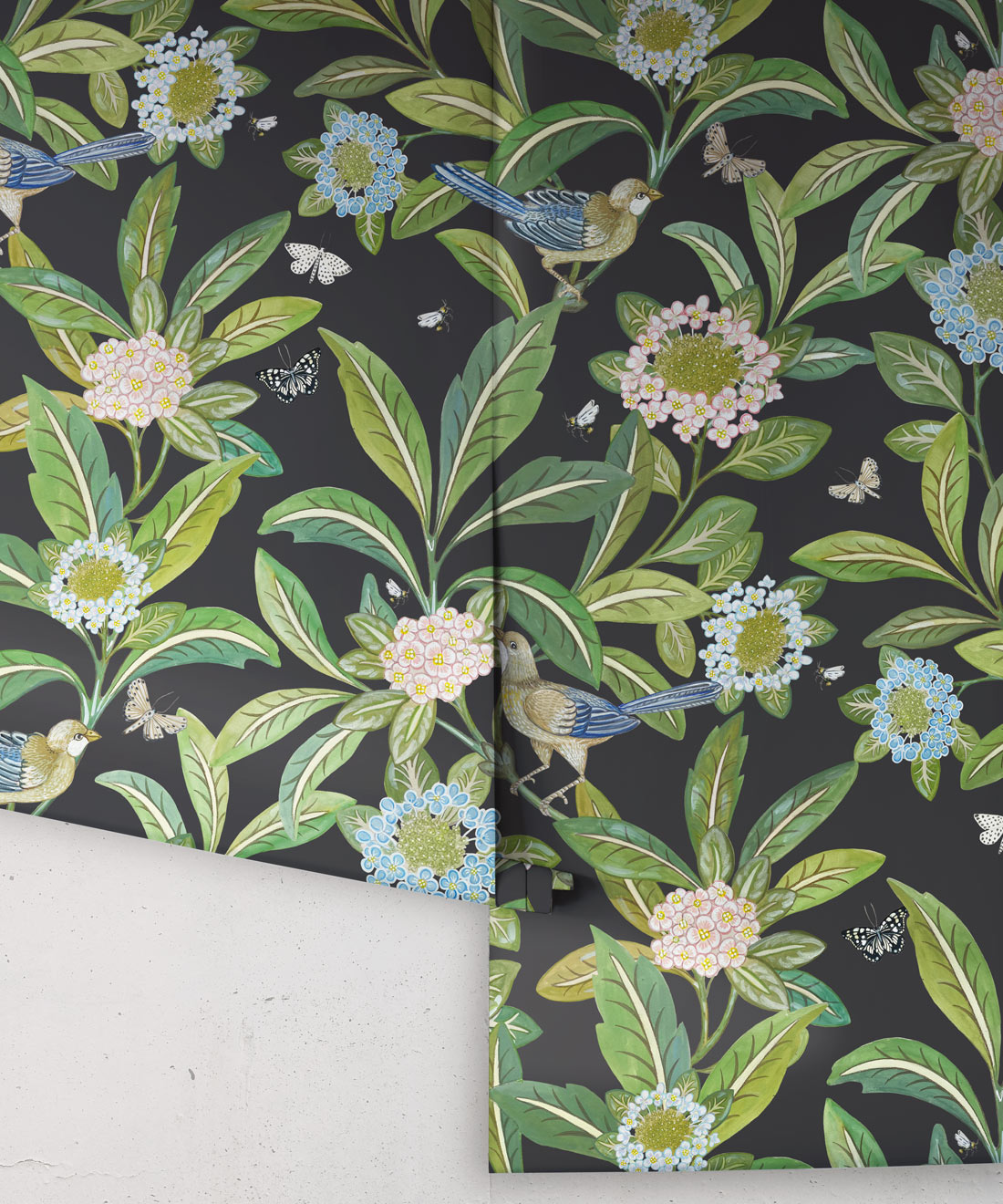 Summer Garden Wallpaper • Charcoal Wallpaper • Floral Wallpaper Swatch