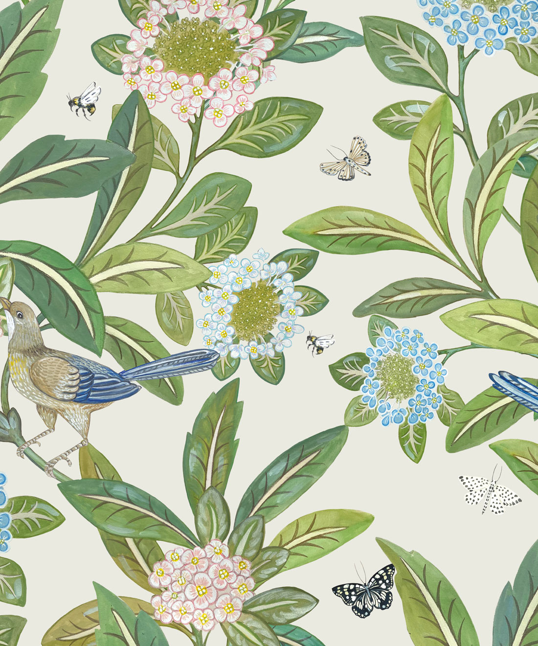 Summer Garden Wallpaper • Floral Wallpaper • ivory Wallpaper • Swatch