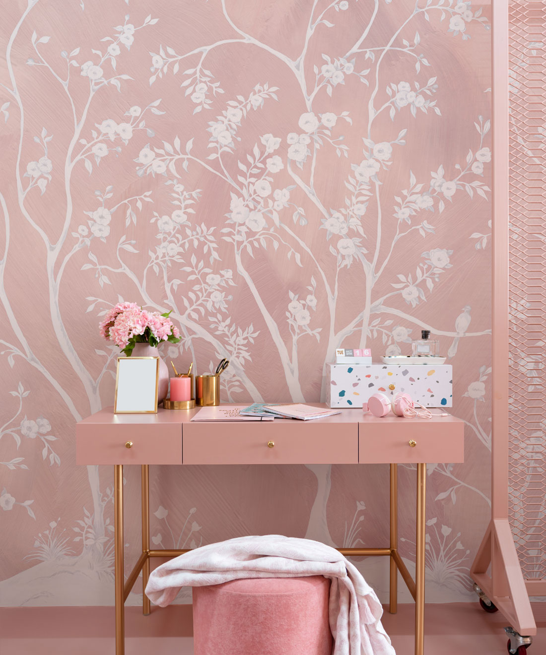 Blooming Joy • Chinoiserie Wallpaper by Danica Andler • Pink Blush Insitu
