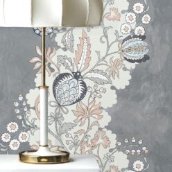 Pomegranate Wallpaper • Dusty Pink • Insitu with lamp