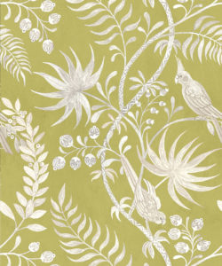 Tropicana Wallpaper - Tropischer Vogel Chartreuse - Swatch