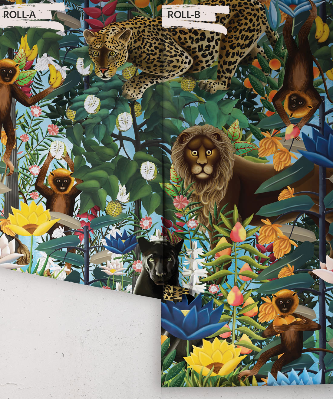 The Jungle Wallpaper • Animal Wallpaper • Botanical Wallpaper • Sky Wallpaper • Rolls