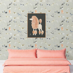 Doggies Wallpaper • Dog Wallpaper • Beige • Insitu with pink sofa