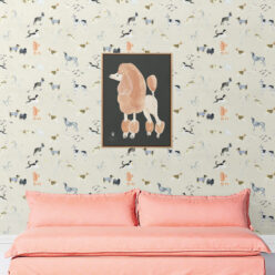 Doggies Wallpaper • Dog Wallpaper • Cream • insitu with pink sofa