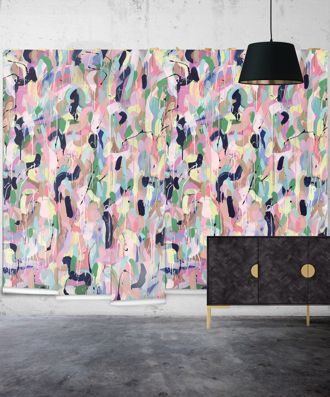Between Tides Wallpaper • Colourful Painterly Wallpaper • Tiff Manuell • Abstract Expressionist Wallpaper • Wide Insitu