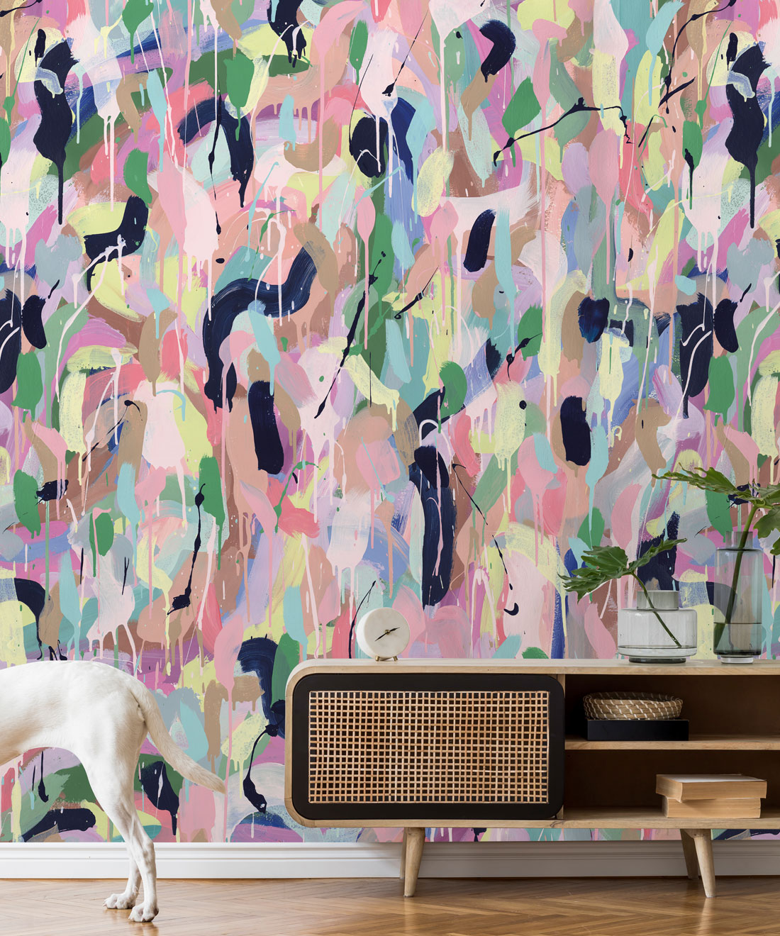 Between Tides Wallpaper • Colourful Painterly Wallpaper • Tiff Manuell • Abstract Expressionist Wallpaper • Close Up Insitu
