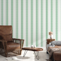 Coquille Wallpaper • Stripe and Scallop Wallpaper • Forest Green • Insitu