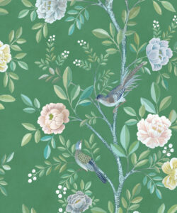Chinoiserie Wallpaper - Papier peint floral - Papier peint oiseaux - Magnolia - Forêt Green - Swatch