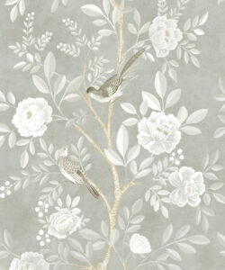 Chinoiserie Wallpaper - Papier peint floral - Papier peint oiseaux - Magnolia - Lin - Swatch