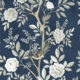 Chinoiserie Wallpaper - Papier peint floral - Papier peint oiseau - Magnolia - Royal Bleu - Swatcj
