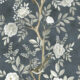 Chinoiserie Wallpaper - Carta da parati floreale - Carta da parati con uccelli - Magnolia - Navy - Campionario