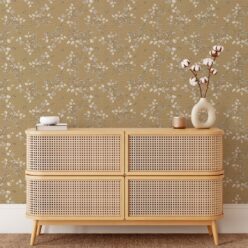 Bee Blossom Wallpaper • Hackney & Co. • Gold • Insitu