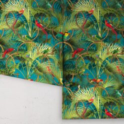 Copacabana Wallpaper • Tropical Bird Wallpaper • Oxford Blue • Roll