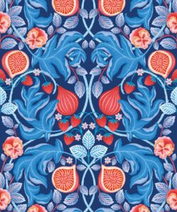 Figs & Strawberries Wallpaper - Carta da parati Botanical Fruit - Blu e Orange - Campionario