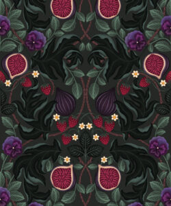 Figs & Strawberries Wallpaper - Carta da parati Botanical Fruit - Forest Green - Campionario