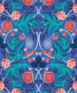 Figs & Strawberries Wallpaper - Carta da parati Botanical Fruit - Medium Blue - Campionario