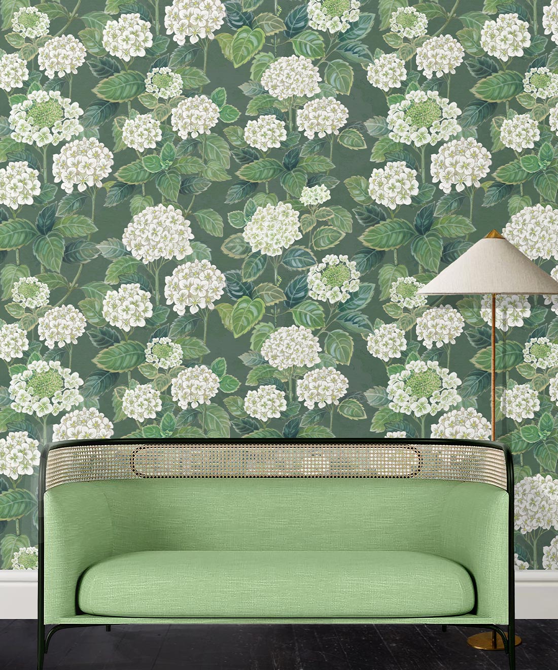 Hydrangea Garden Wallpaper • Green • Insitu