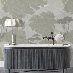 Tuscan Landscape Mural • Italian Wallpaper • Tree Wallpaper • Silhouette Wallpaper • Beige • Insitu