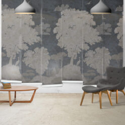 Tuscan Landscape Mural • Italian Wallpaper • Tree Wallpaper • Silhouette Wallpaper • Blue • Panels