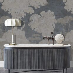 Tuscan Landscape Mural • Italian Wallpaper • Tree Wallpaper • Silhouette Wallpaper • Blue • Insitu