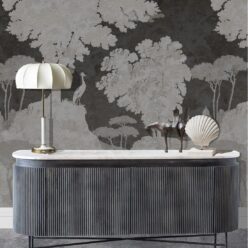 Tuscan Landscape Mural • Italian Wallpaper • Tree Wallpaper • Silhouette Wallpaper • Charcoal • Insitu