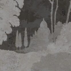 Tuscan Landscape Mural • Italian Wallpaper • Tree Wallpaper • Silhouette Wallpaper • Charcoal • Swatch