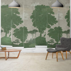 Tuscan Landscape Mural • Italian Wallpaper • Tree Wallpaper • Silhouette Wallpaper • Green • Panels