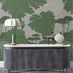Tuscan Landscape Mural • Italian Wallpaper • Tree Wallpaper • Silhouette Wallpaper • Green • Insitu