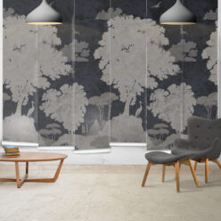 Tuscan Landscape Mural • Italian Wallpaper • Tree Wallpaper • Silhouette Wallpaper • Navy • Panels