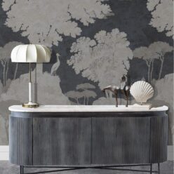 Tuscan Landscape Mural • Italian Wallpaper • Tree Wallpaper • Silhouette Wallpaper • Navy • Insitu
