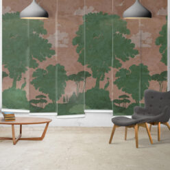 Tuscan Landscape Mural • Italian Wallpaper • Tree Wallpaper • Silhouette Wallpaper • Terracotta • Panels