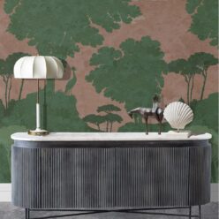 Tuscan Landscape Mural • Italian Wallpaper • Tree Wallpaper • Silhouette Wallpaper • Terracotta • Insitu