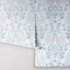 Oceania Damask Wallpaper • Sea Life Wallpaper with Seahorses, Starfish, Jellyfish • Iryna Ruggeri • Aqua • Rolls