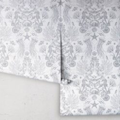 Oceania Damask Wallpaper • Sea Life Wallpaper with Seahorses, Starfish, Jellyfish • Iryna Ruggeri • Silver • Rolls
